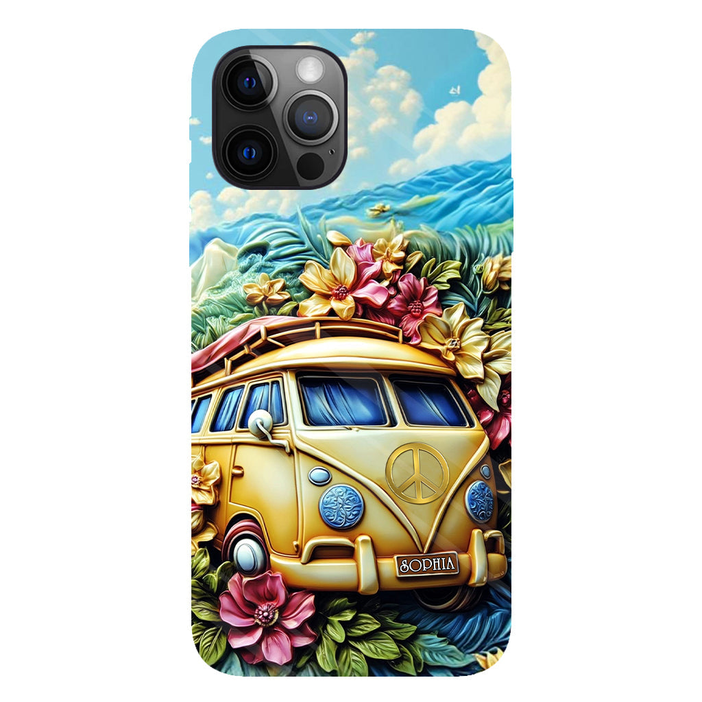 Floral Van Peace Sign - Personalized Hippie Full Print Phone Case