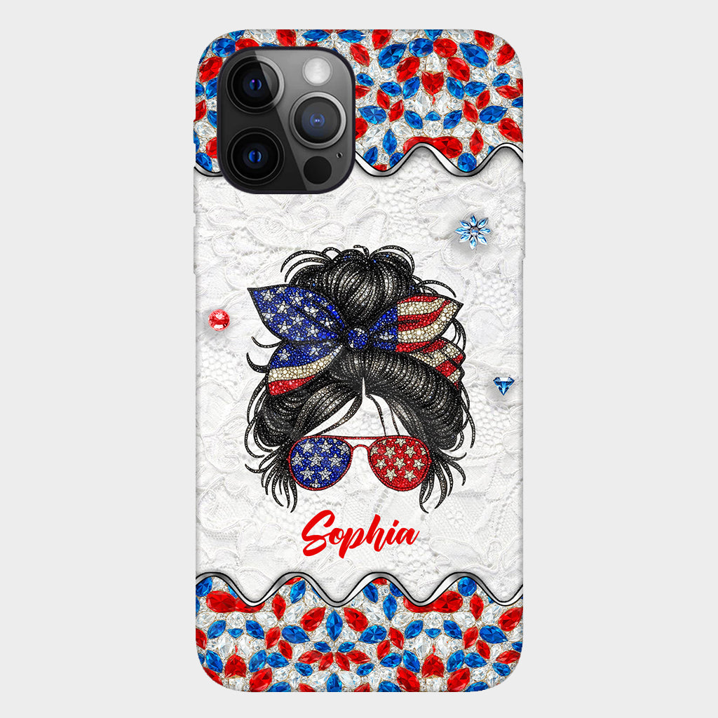 Messy Bun Girl - Personalized Independence Day/ 4th of July Full Print Phone Case