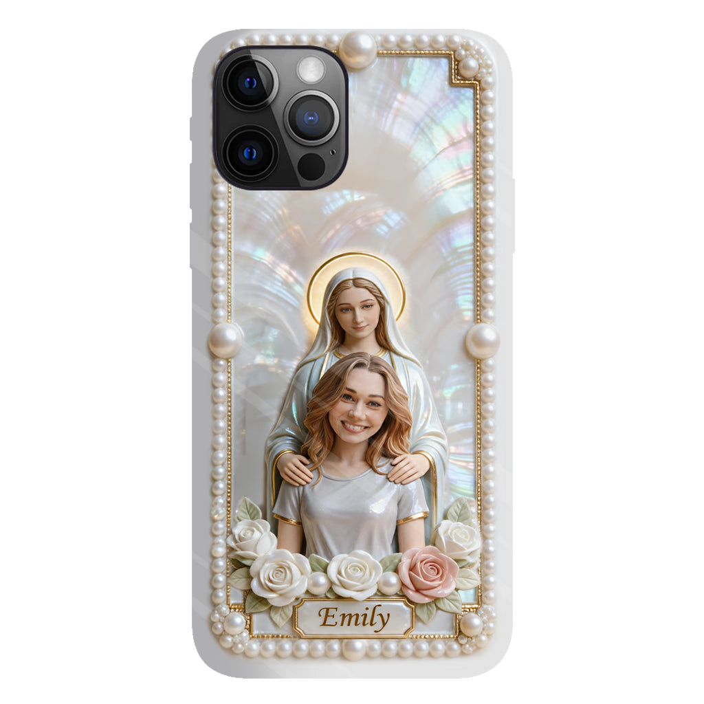 Blessed Virgin Mary Custom From Photo - Pearl & Roses - Personalized Christian Full Print Phone Case