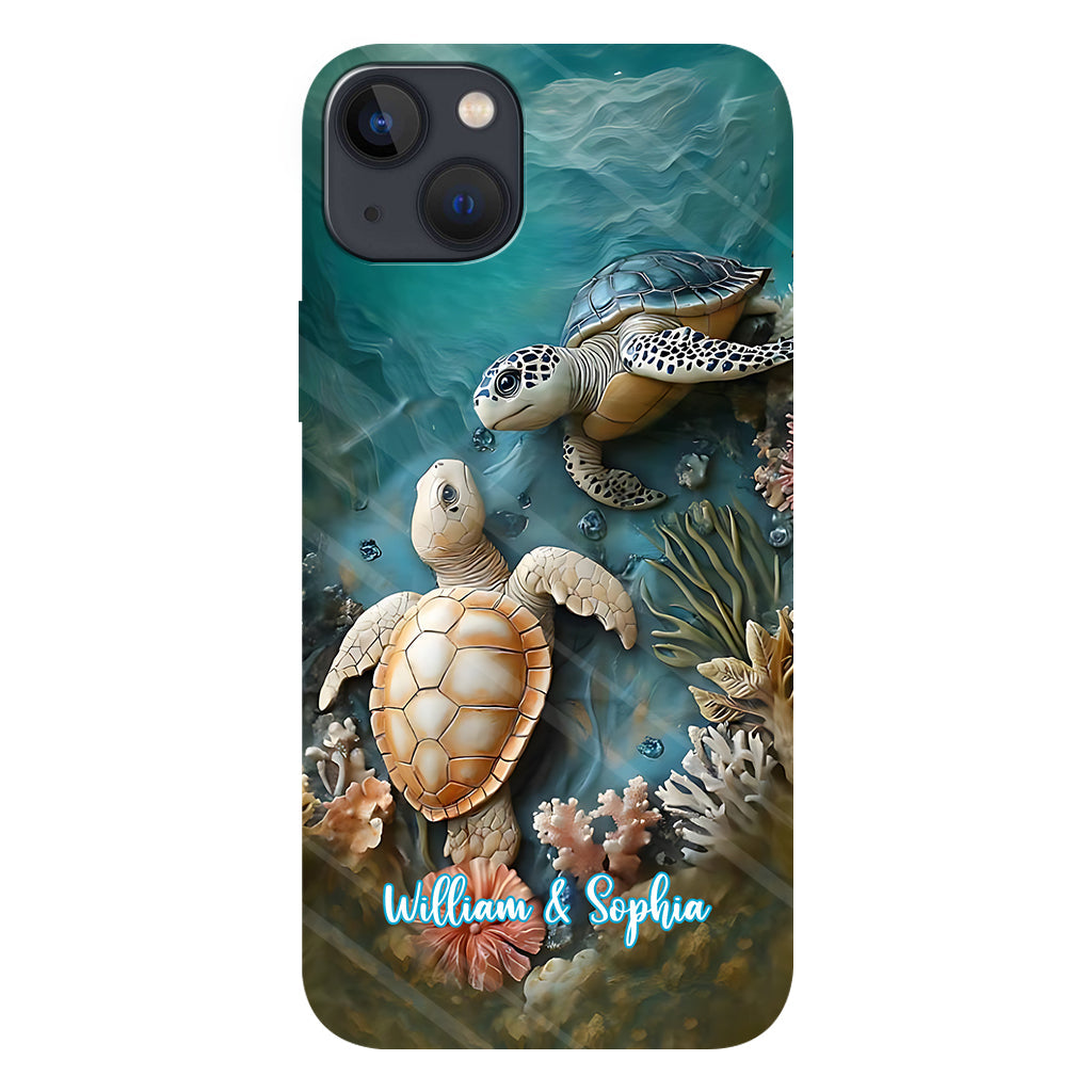 Couple Turtle Gift For Husband Wife, Anniversary - Personalized Couple Full Print Phone Case