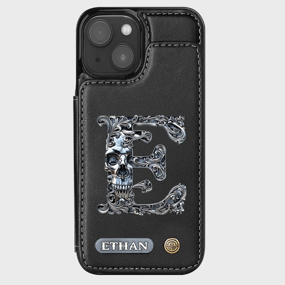 Skull Name Initial Letter - Personalized Skull Wallet Phone Case
