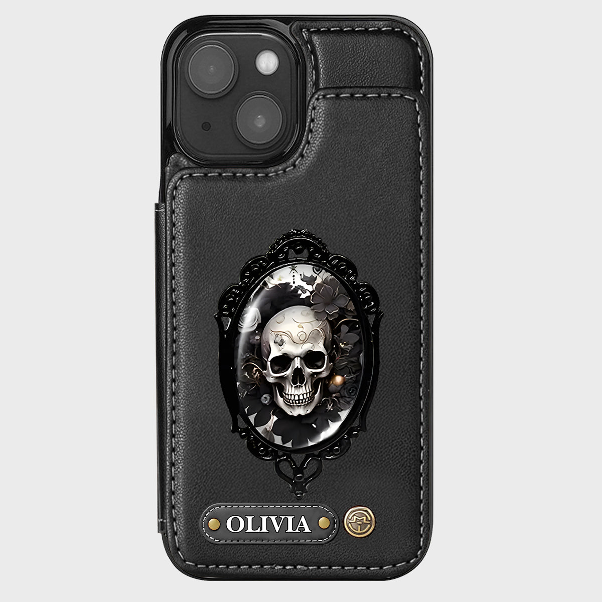 Gothic Floral Skull - Personalized Skull Wallet Phone Case