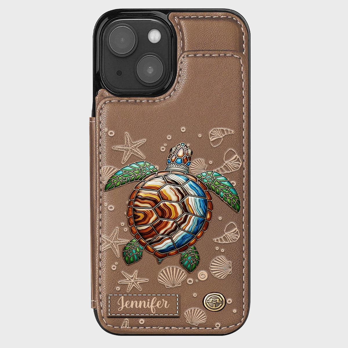 Turtle And The Sea - Personalized Turtle Wallet Phone Case