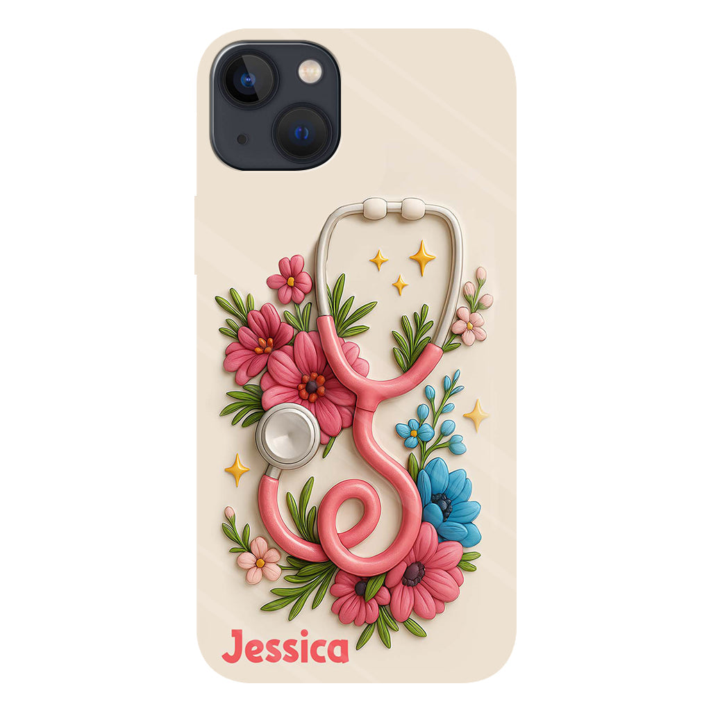 Floral Stethoscope - Personalized Nurse Full Print Phone Case