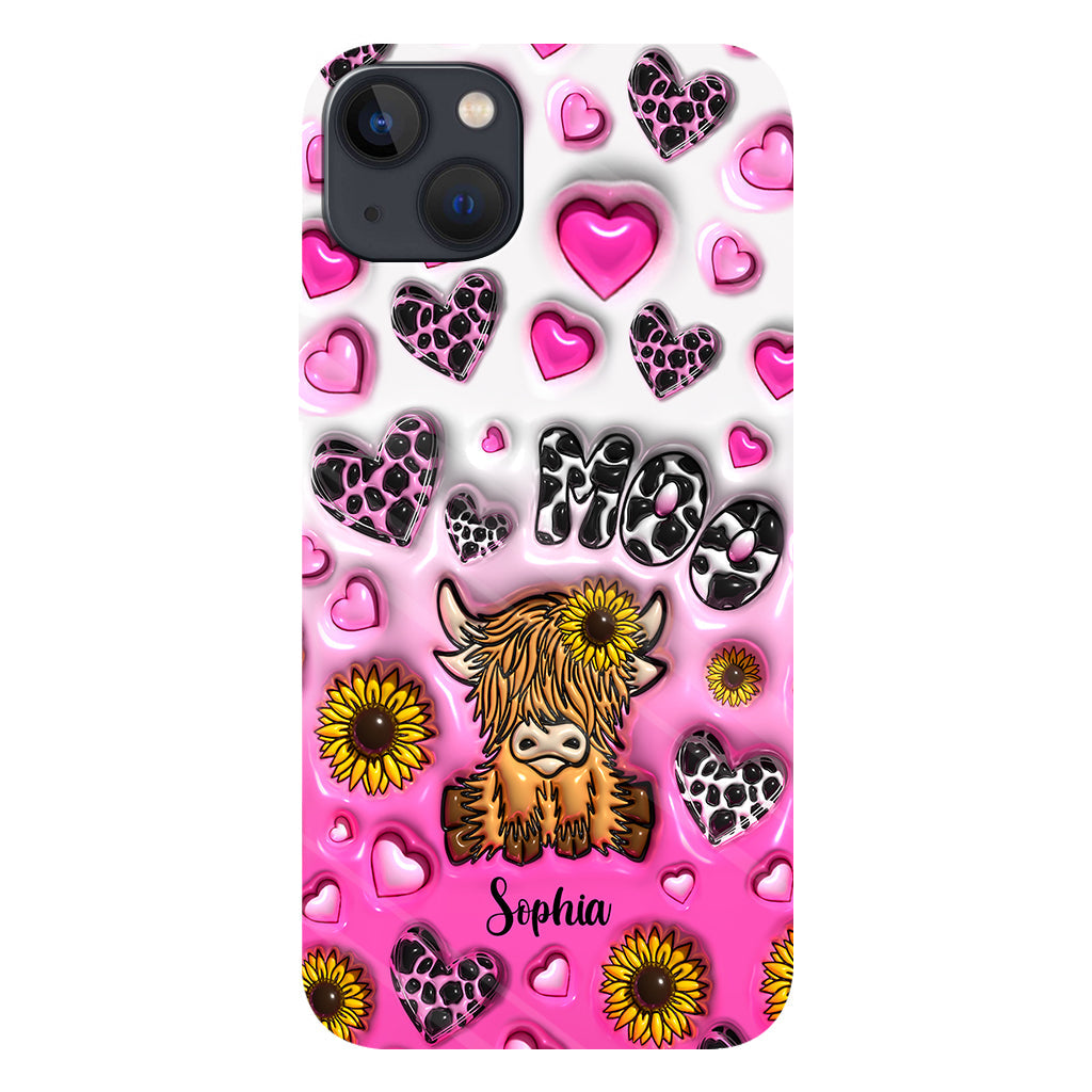 Sunflower Highland Cow - Personalized Full Print Phone Case