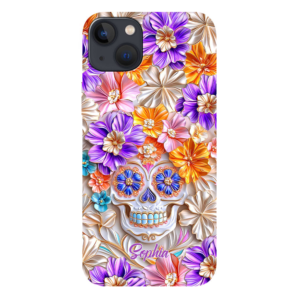 Floral Skull - Personalized Skull Full Print Phone Case