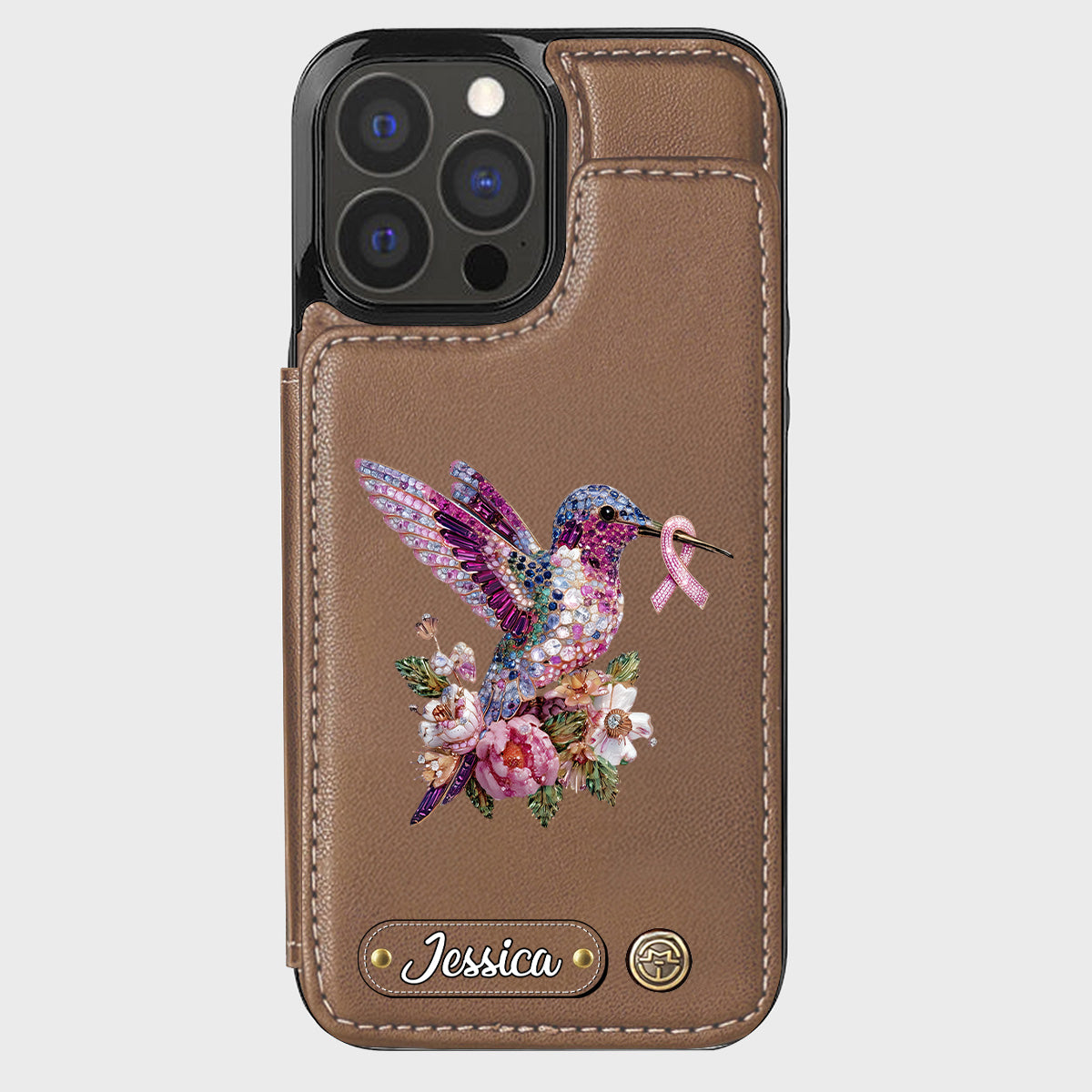 Breast Cancer Awareness Hummingbird - Personalized Breast Cancer Awareness Wallet Phone Case