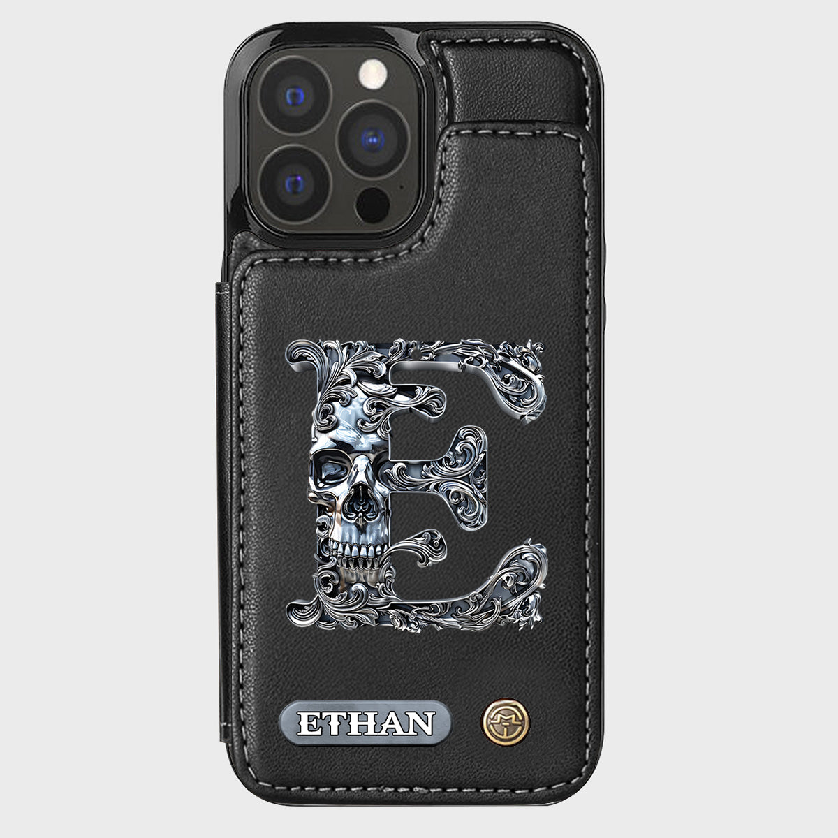 Skull Name Initial Letter - Personalized Skull Wallet Phone Case