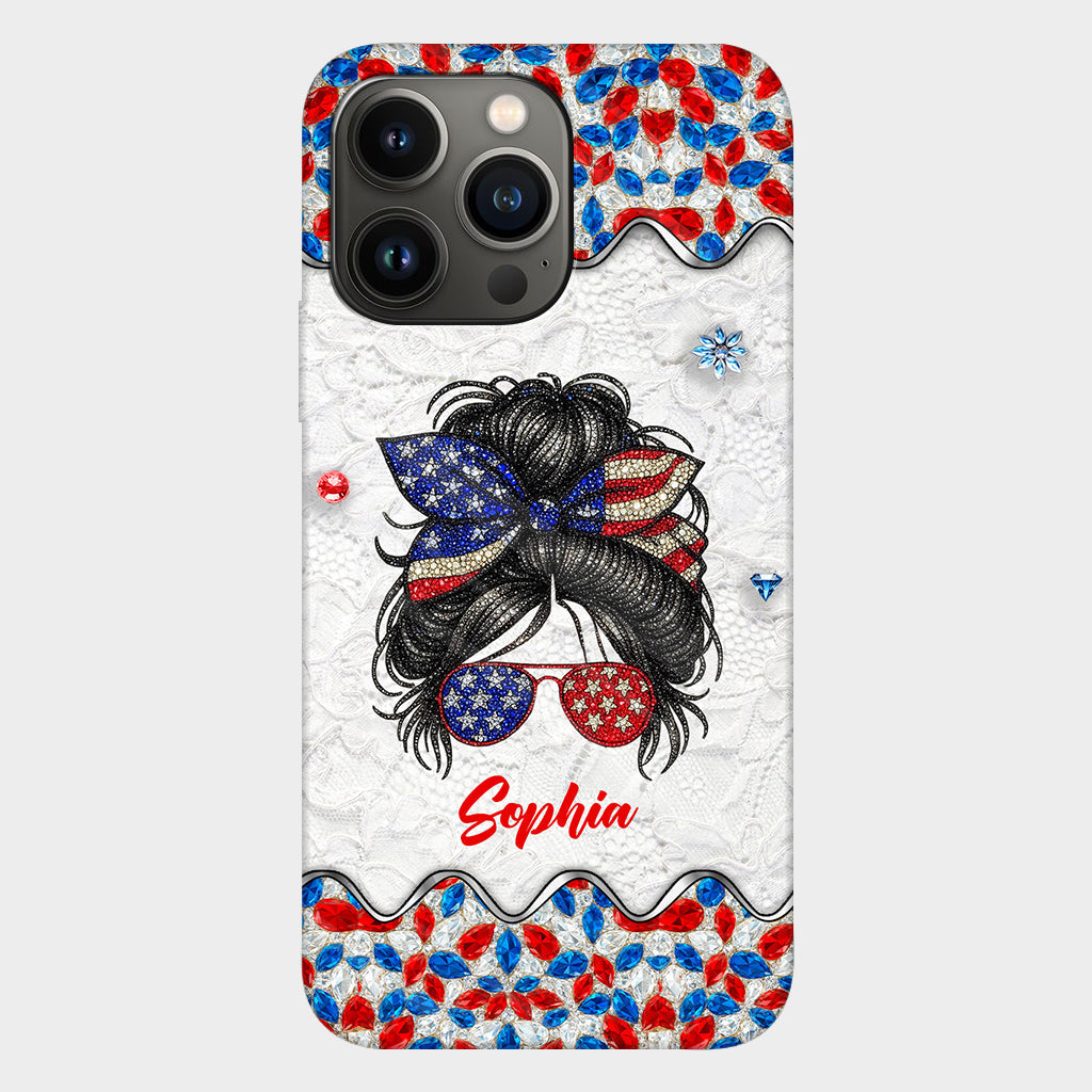 Messy Bun Girl - Personalized Independence Day/ 4th of July Full Print Phone Case