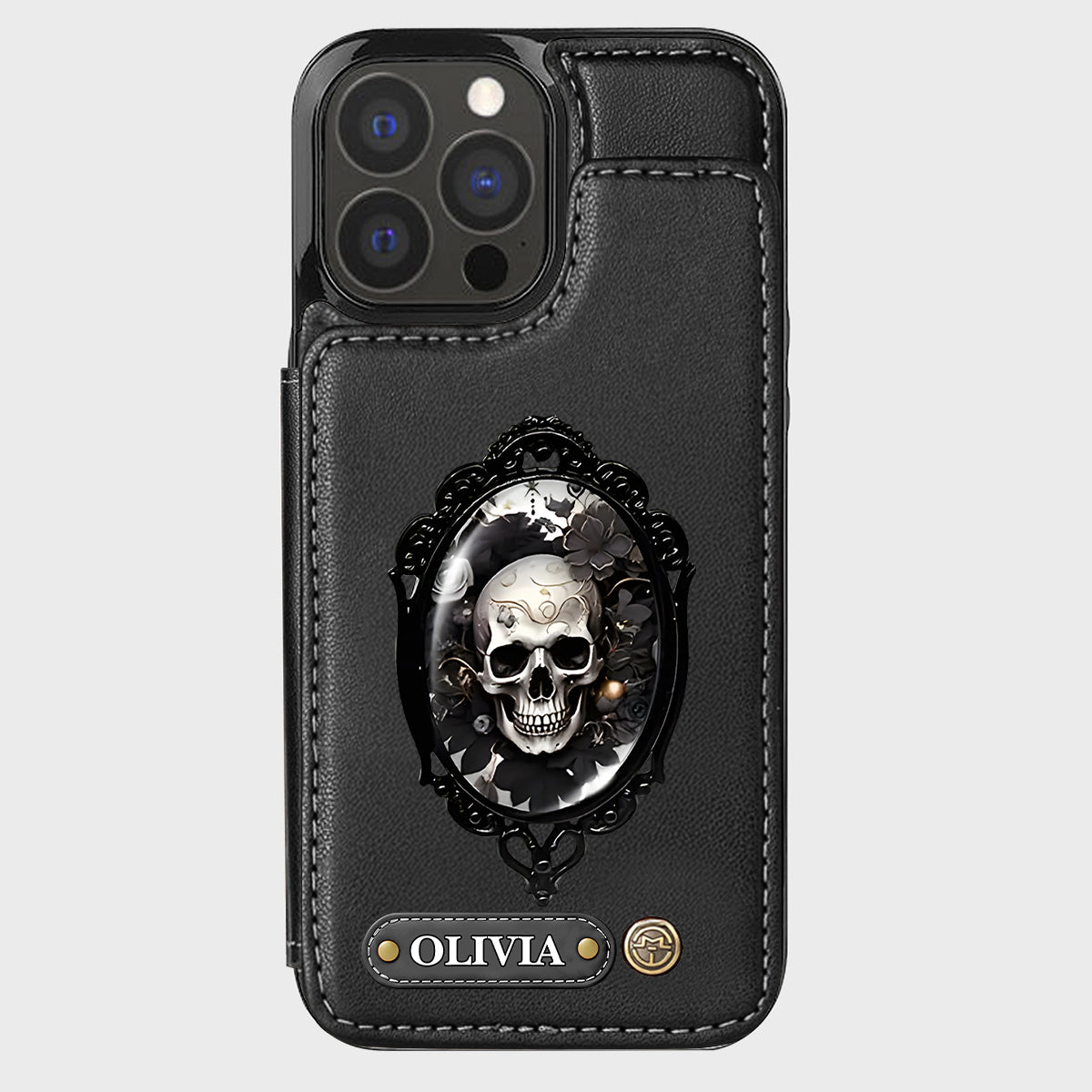 Gothic Floral Skull - Personalized Skull Wallet Phone Case