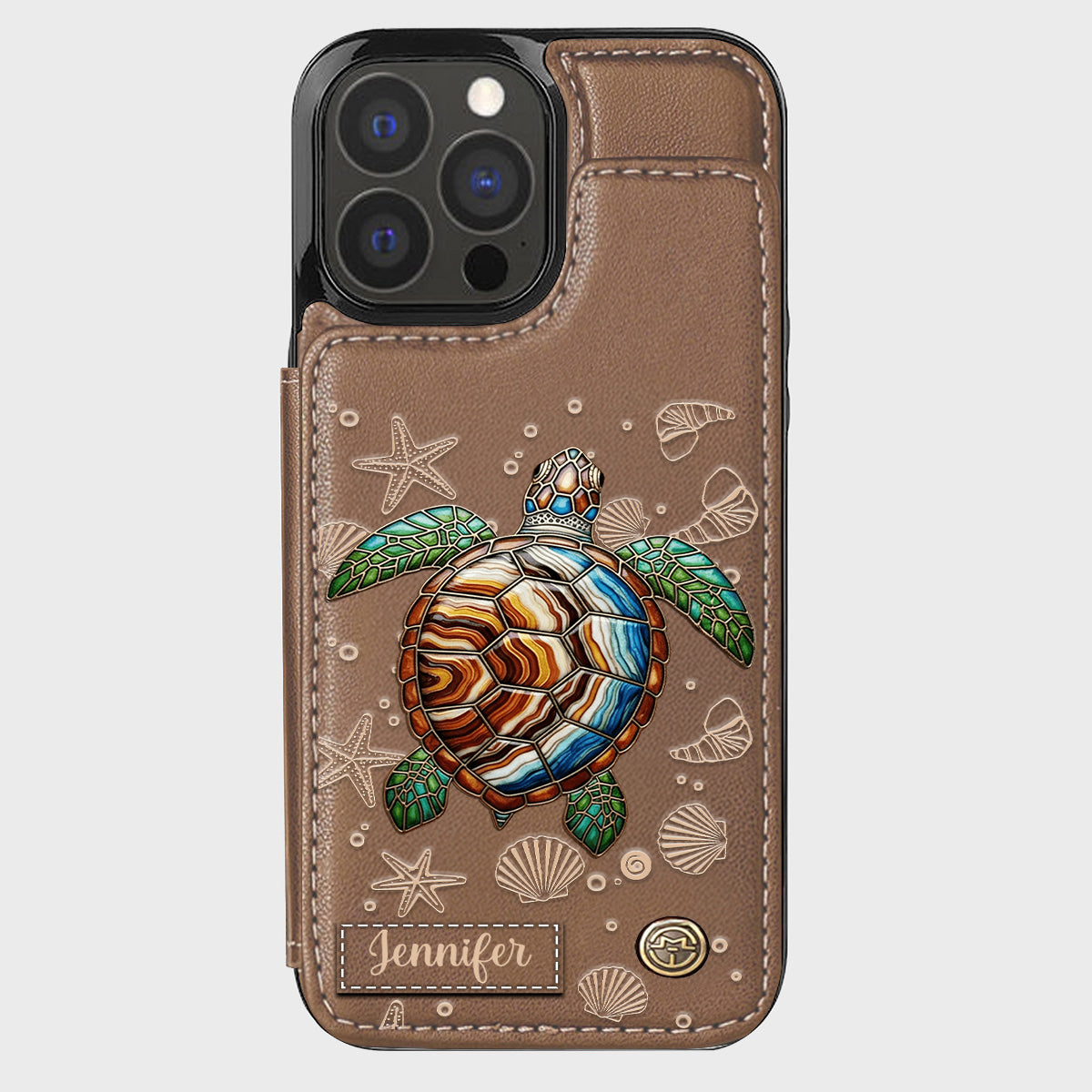 Turtle And The Sea - Personalized Turtle Wallet Phone Case