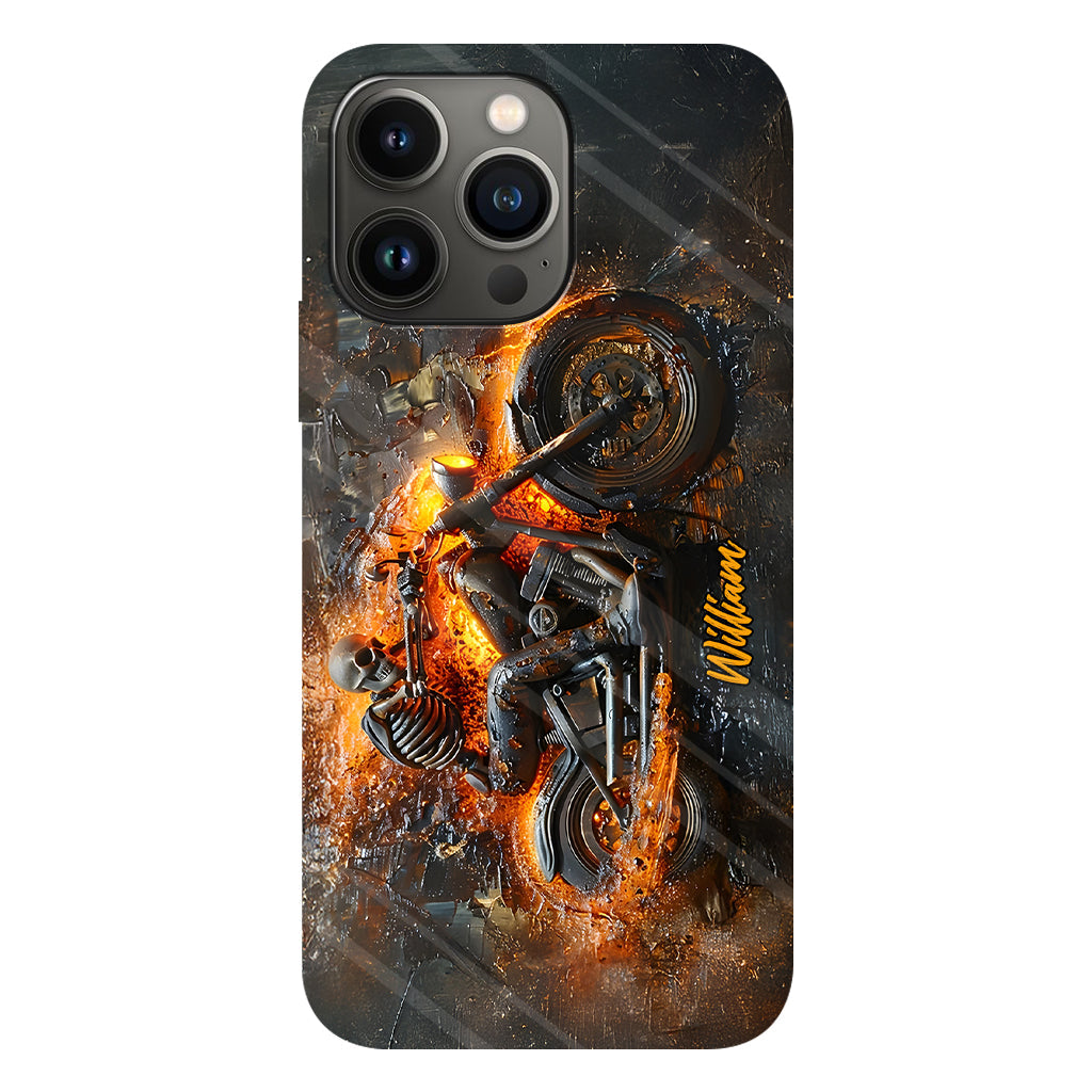 Skeleton Riding Flaming Motorcycle - Personalized Biker Full Print Phone Case