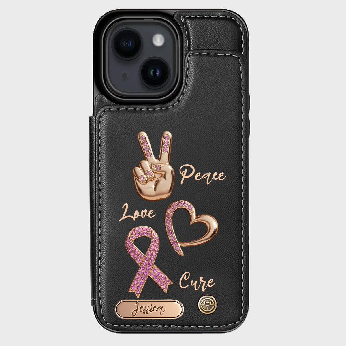 Peace Love Cure - Personalized Breast Cancer Awareness Wallet Phone Case