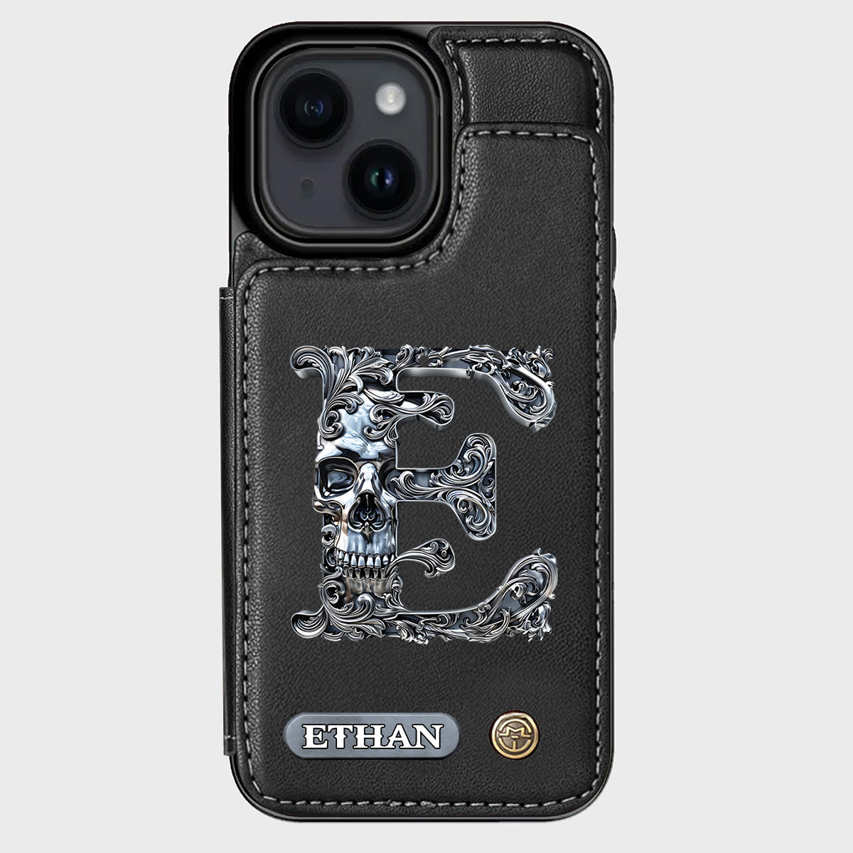 Skull Name Initial Letter - Personalized Skull Wallet Phone Case