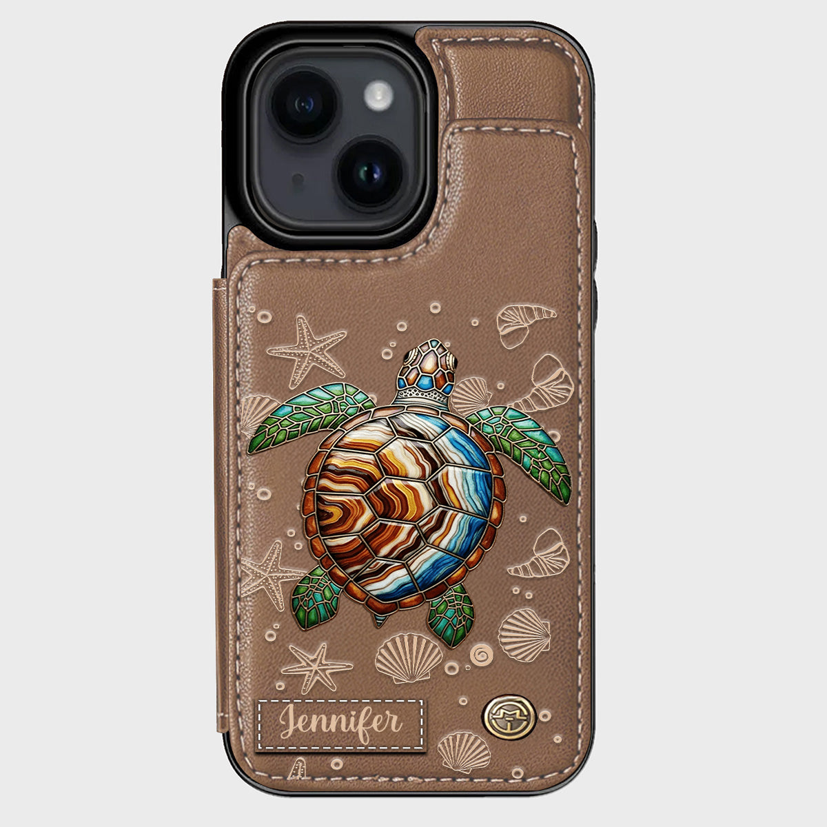 Turtle And The Sea - Personalized Turtle Wallet Phone Case