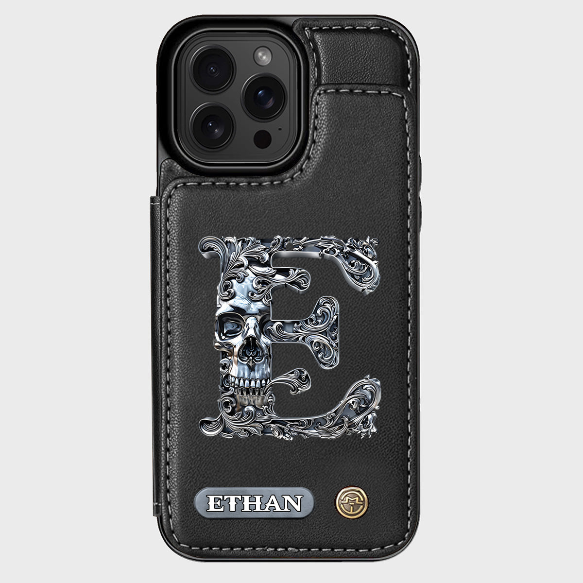 Skull Name Initial Letter - Personalized Skull Wallet Phone Case