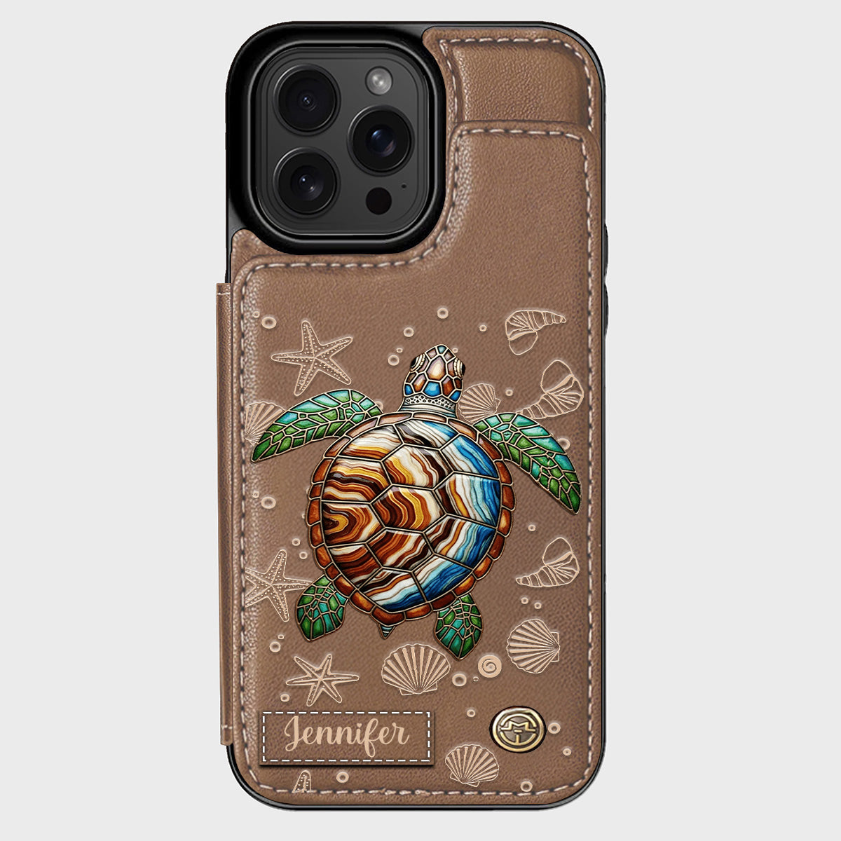 Turtle And The Sea - Personalized Turtle Wallet Phone Case