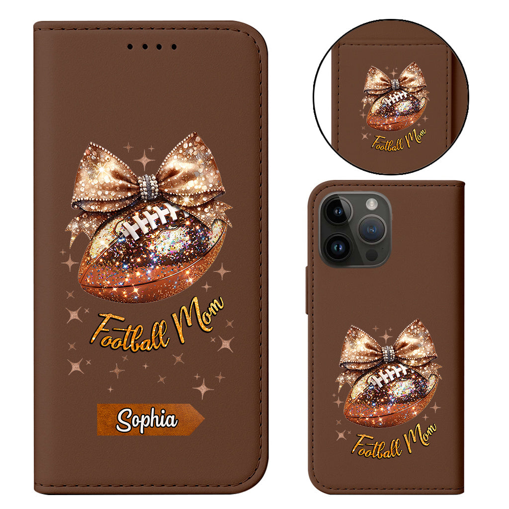 Glitter Football - Personalized Football Wallet Phone Case With Strap
