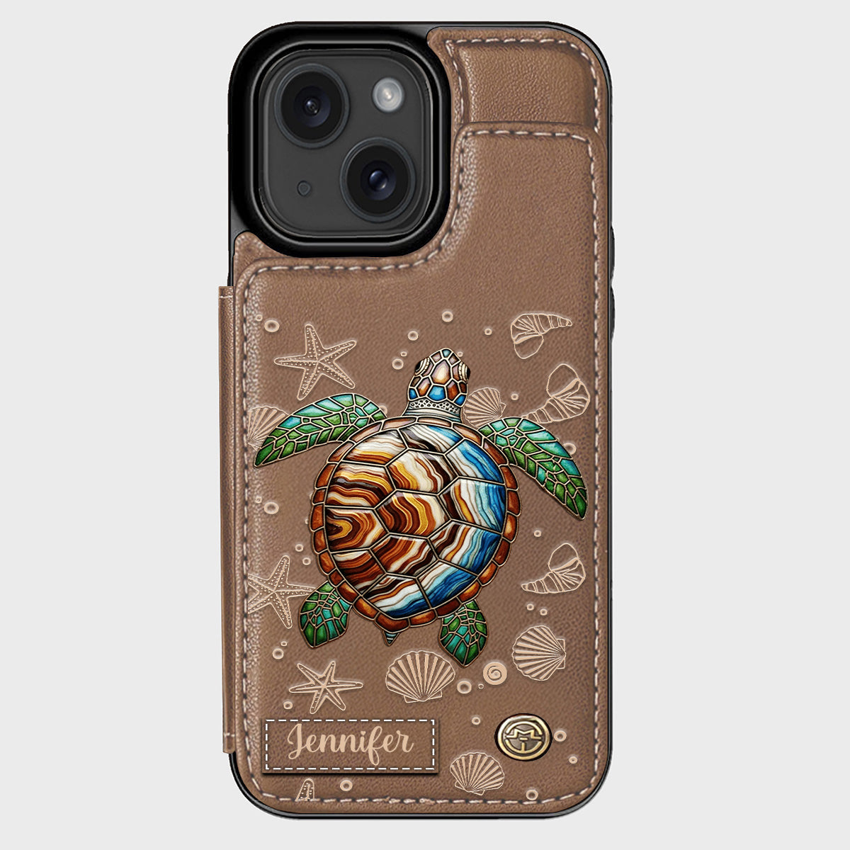 Turtle And The Sea - Personalized Turtle Wallet Phone Case