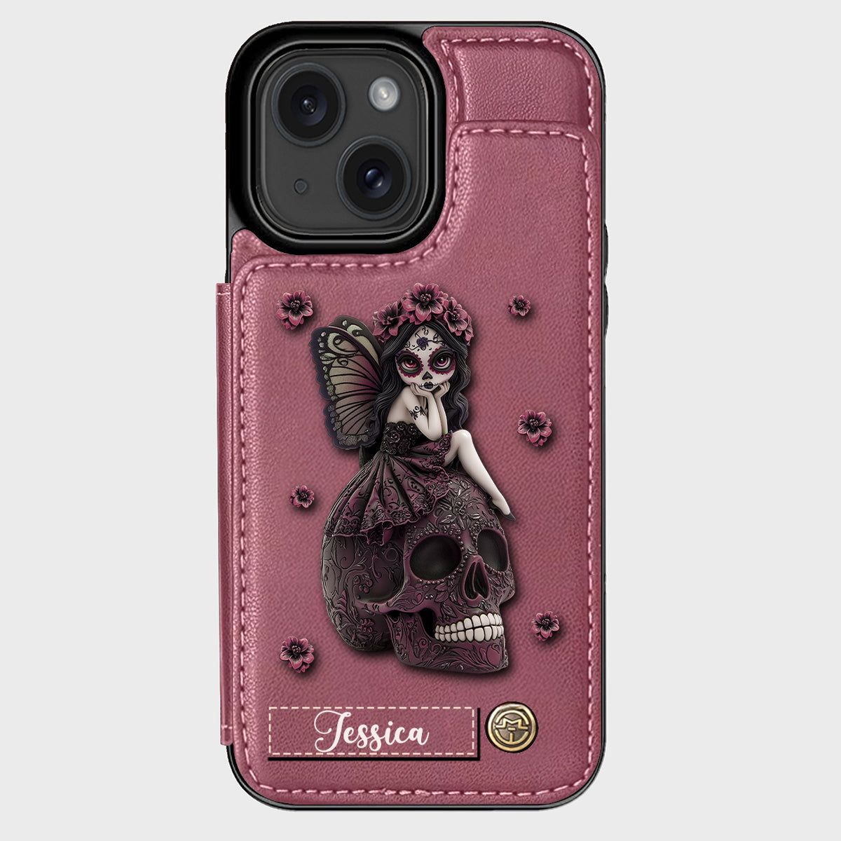 Beautiful Gothic Fairy Girl - Personalized Skull Wallet Phone Case