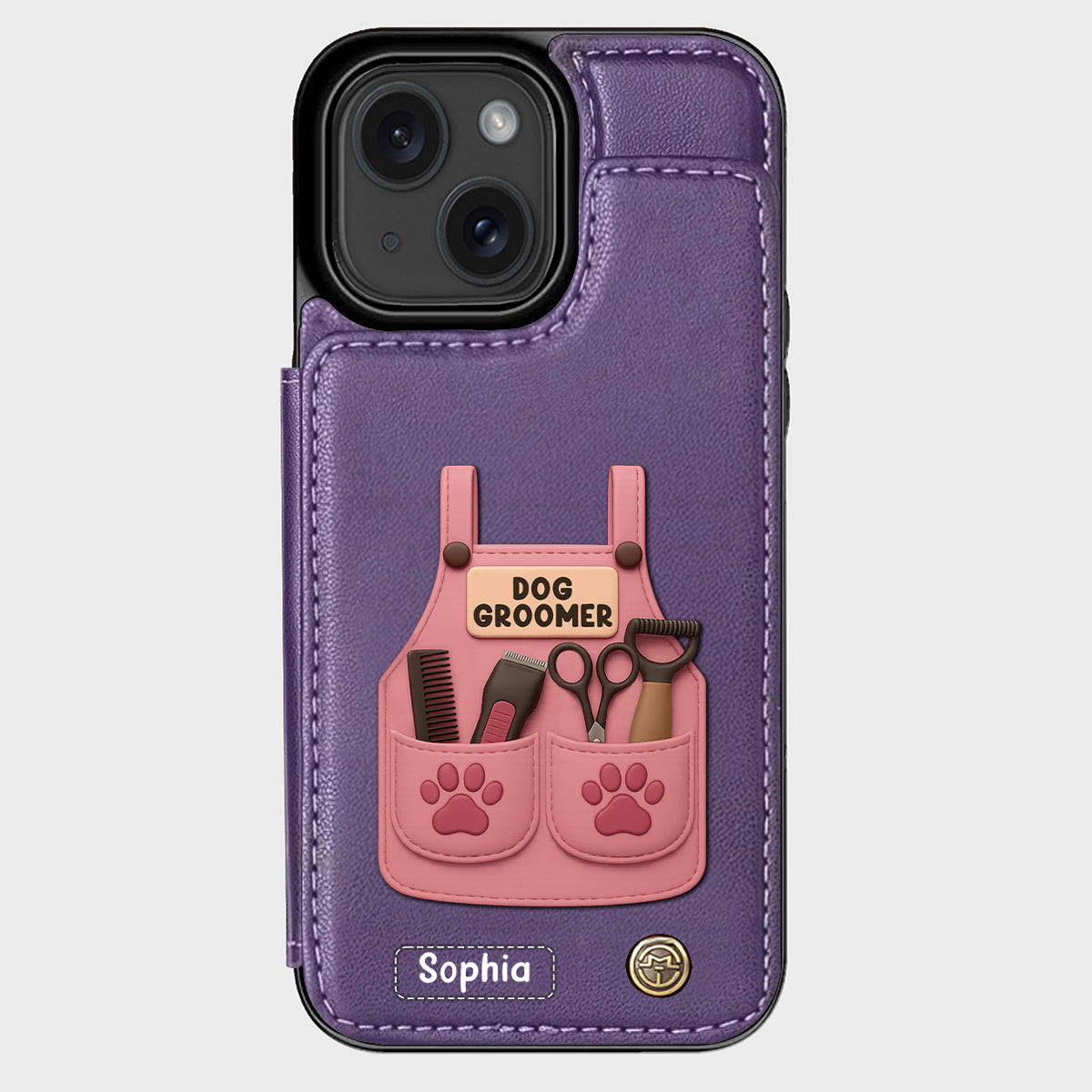 Dog Groomer Gift With Grooming Tools And Paw Prints - Personalized Dog Groomer Wallet Phone Case
