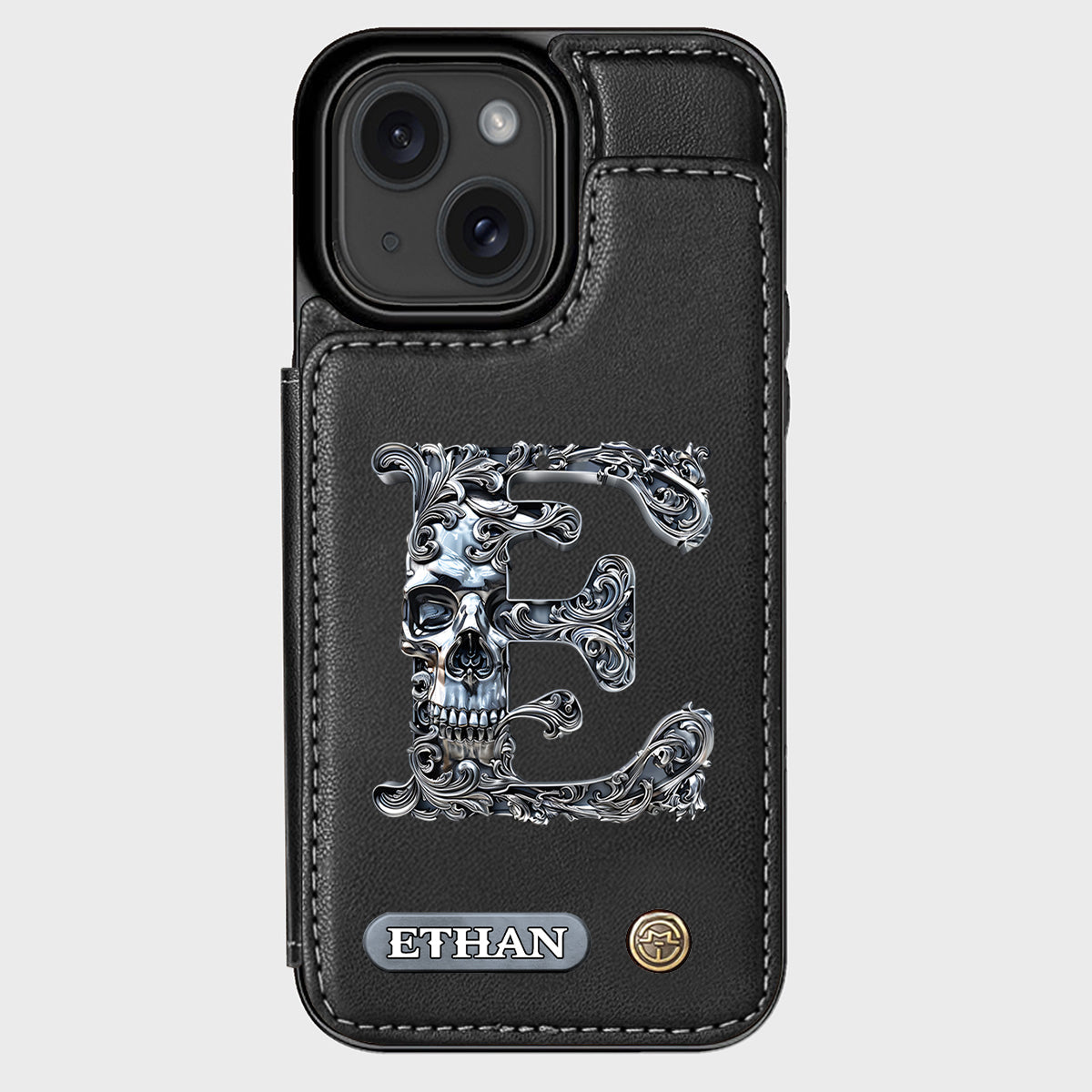 Skull Name Initial Letter - Personalized Skull Wallet Phone Case