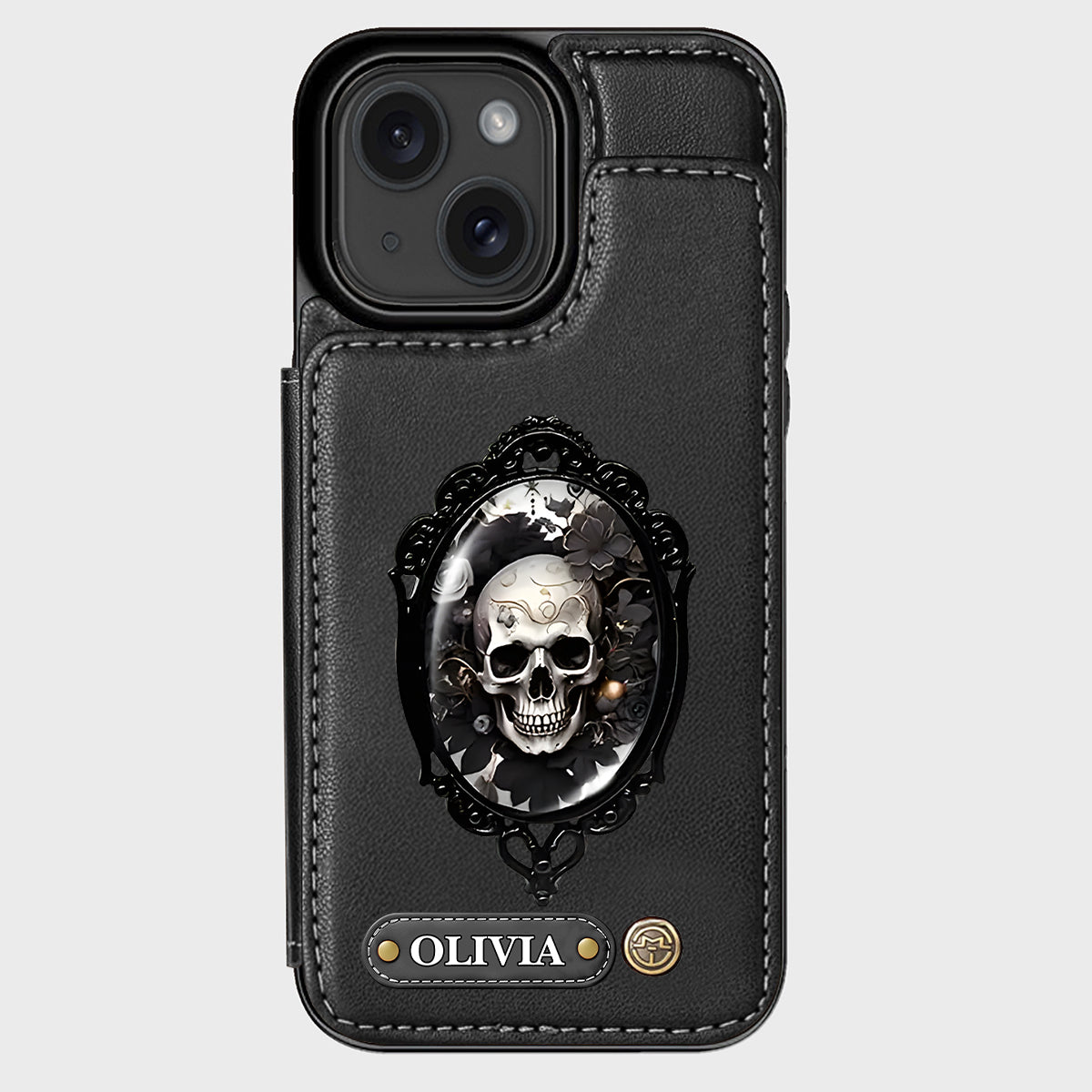Gothic Floral Skull - Personalized Skull Wallet Phone Case