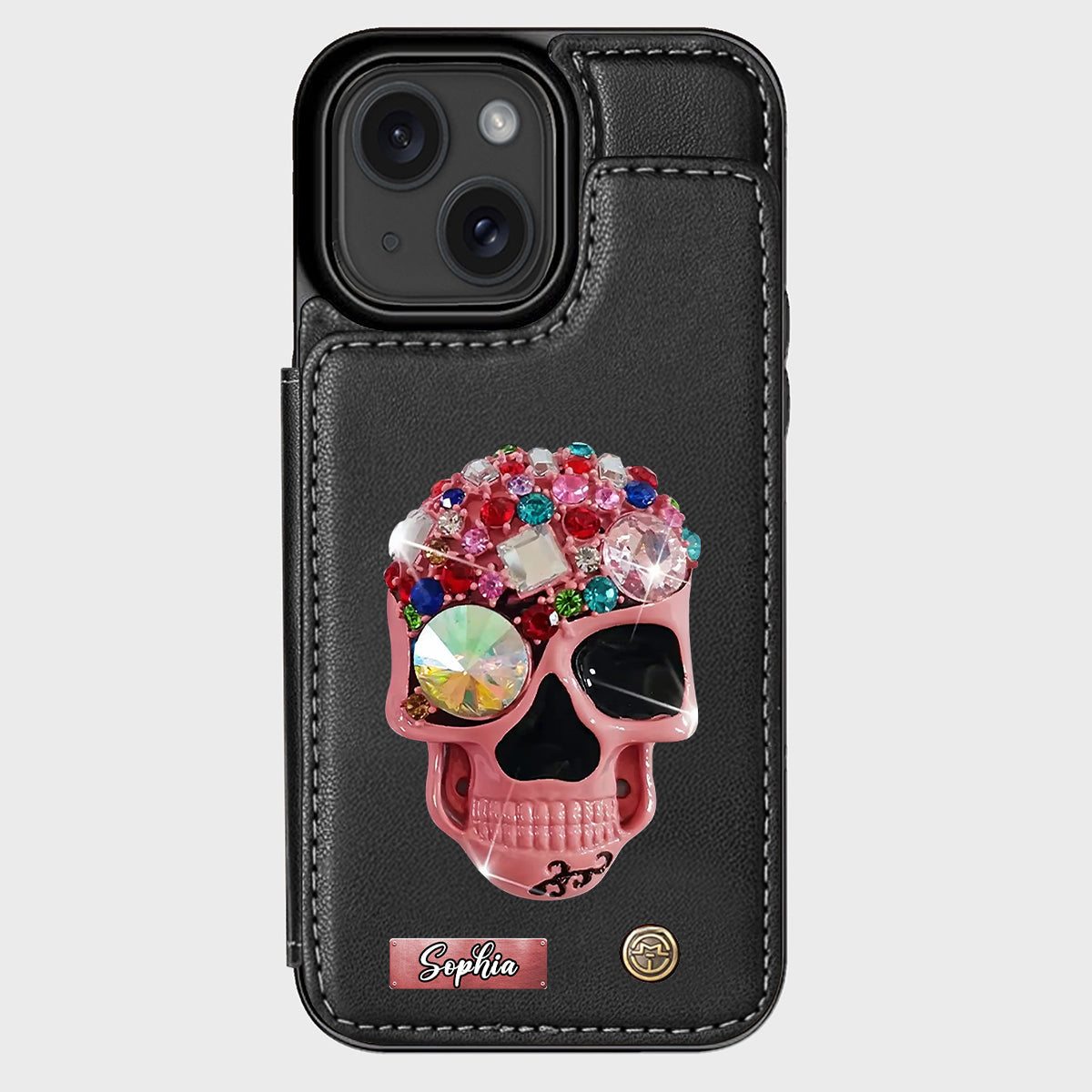 Shiny Skull - Personalized Skull Wallet Phone Case