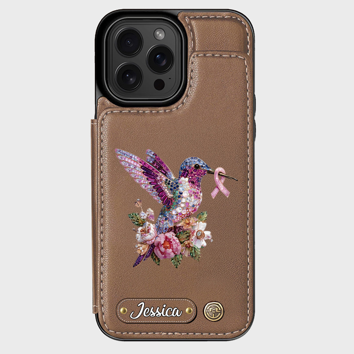 Breast Cancer Awareness Hummingbird - Personalized Breast Cancer Awareness Wallet Phone Case