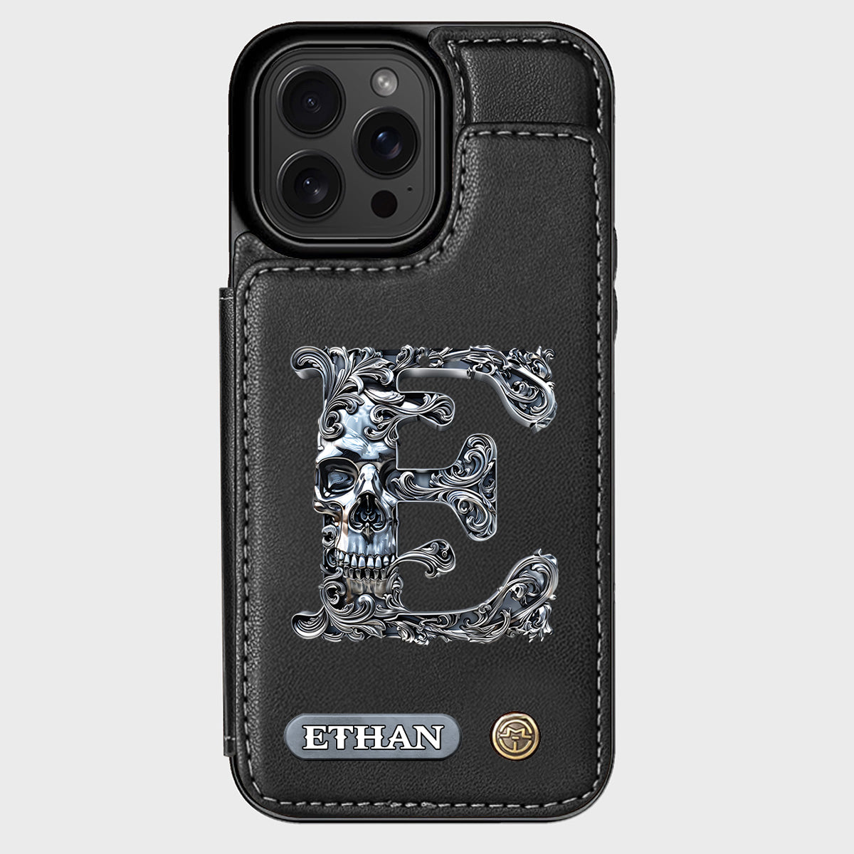 Skull Name Initial Letter - Personalized Skull Wallet Phone Case