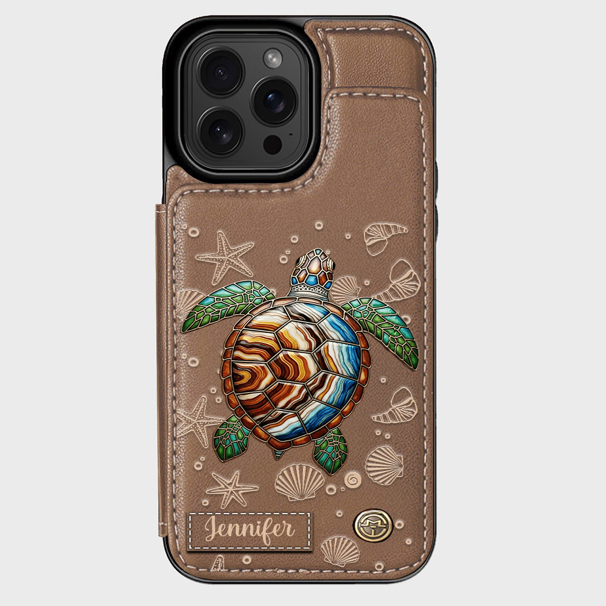 Turtle And The Sea - Personalized Turtle Wallet Phone Case