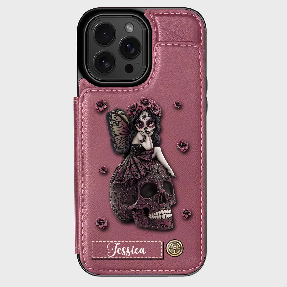 Beautiful Gothic Fairy Girl - Personalized Skull Wallet Phone Case