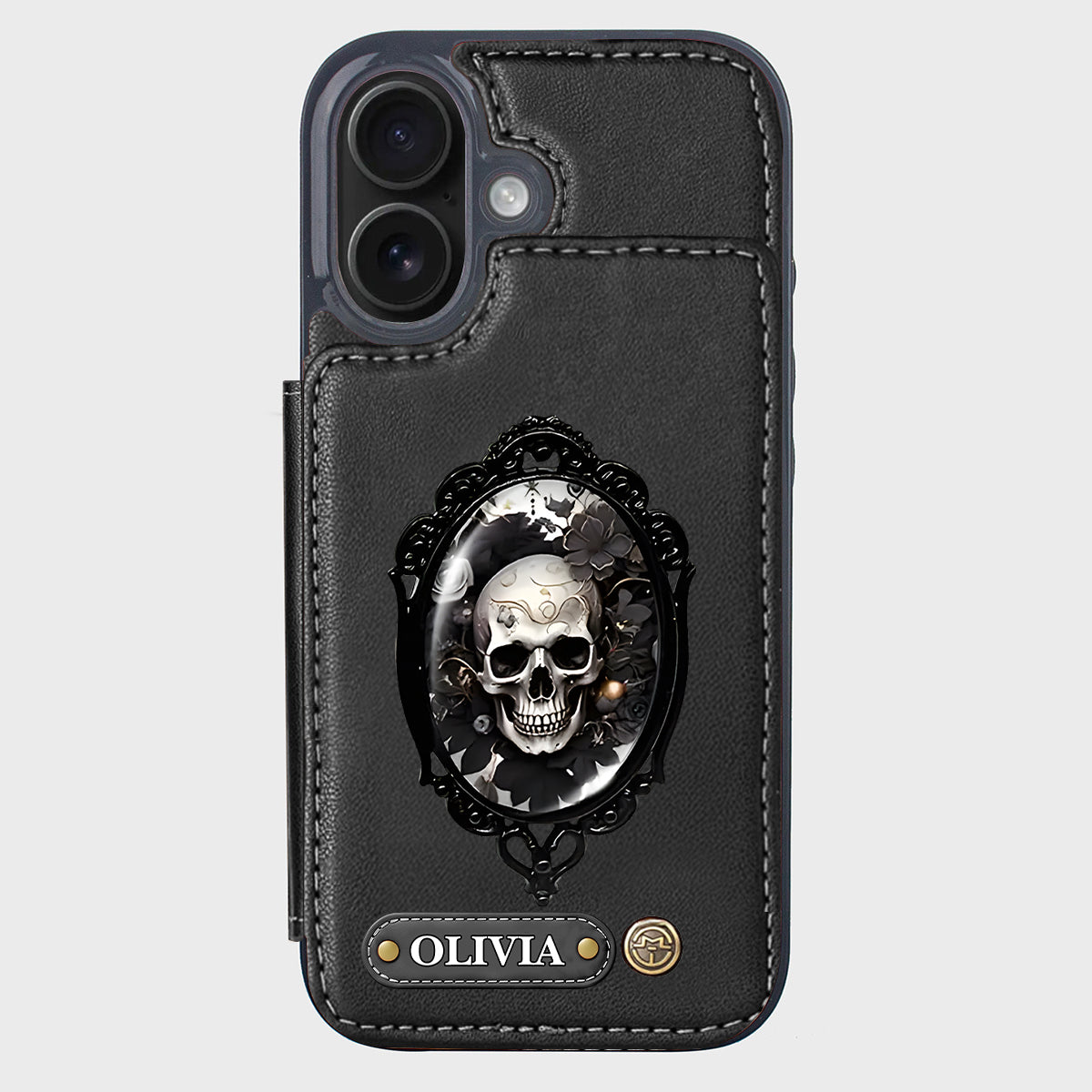 Gothic Floral Skull - Personalized Skull Wallet Phone Case