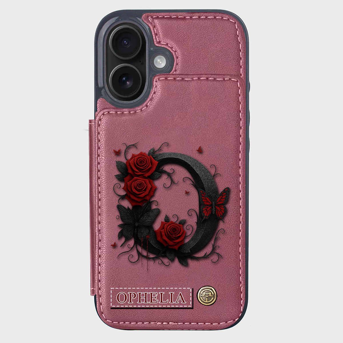 Alphabet Red Rose And Butterflies - Personalized Luxury Wallet Phone Case