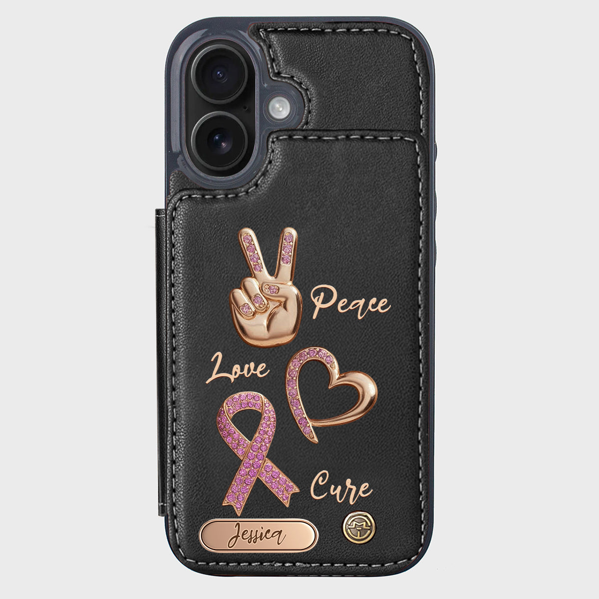 Peace Love Cure - Personalized Breast Cancer Awareness Wallet Phone Case