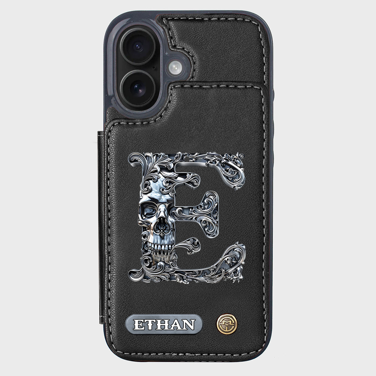 Skull Name Initial Letter - Personalized Skull Wallet Phone Case