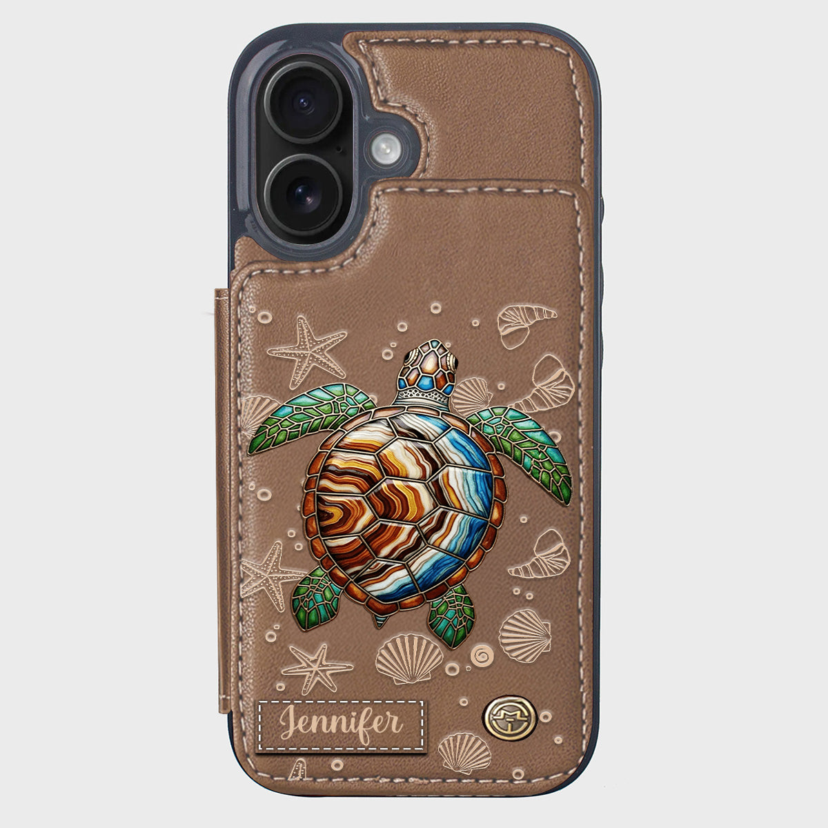 Turtle And The Sea - Personalized Turtle Wallet Phone Case