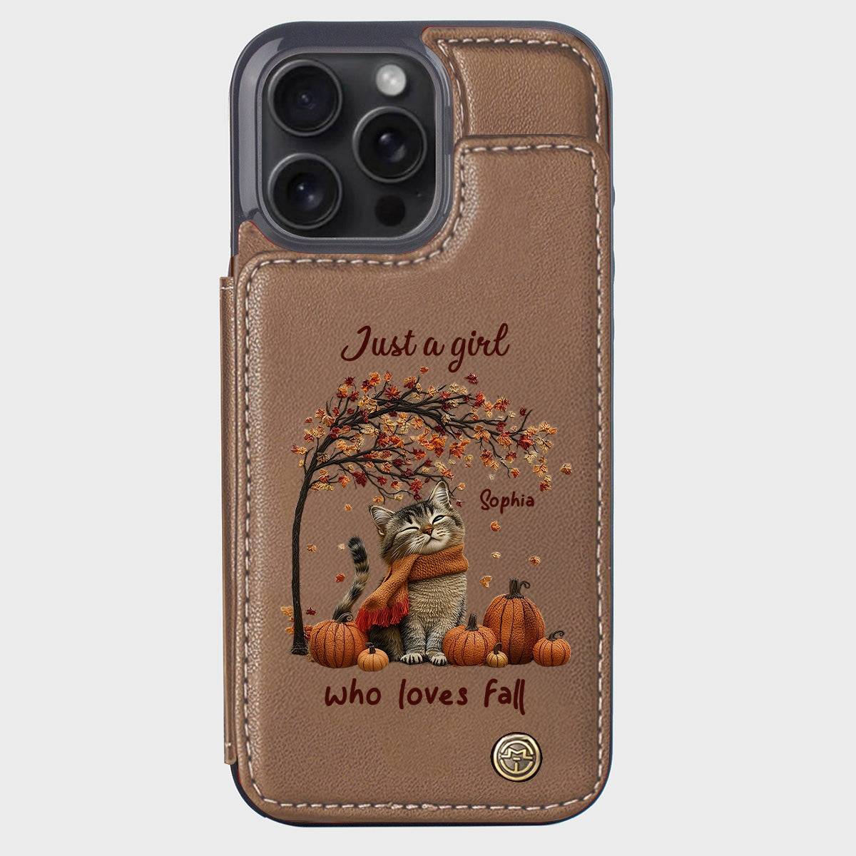 Just a Girl Who Loves Fall - Personalized Cat Wallet Phone Case