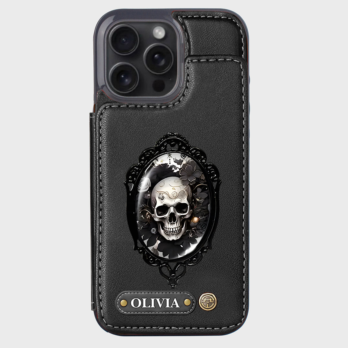 Gothic Floral Skull - Personalized Skull Wallet Phone Case