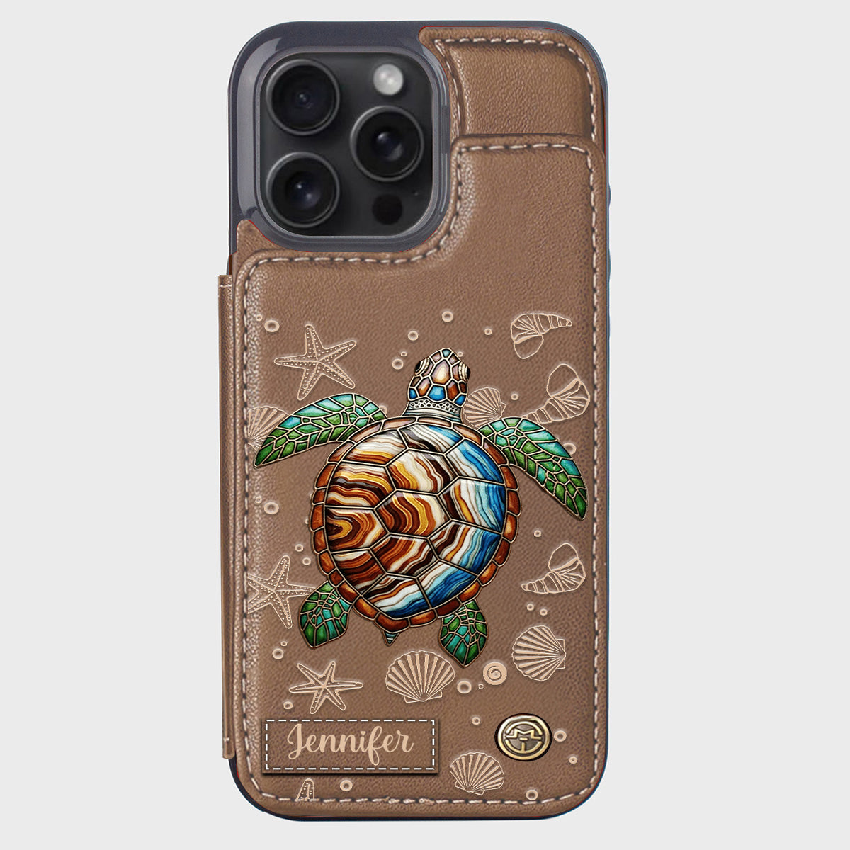 Turtle And The Sea - Personalized Turtle Wallet Phone Case