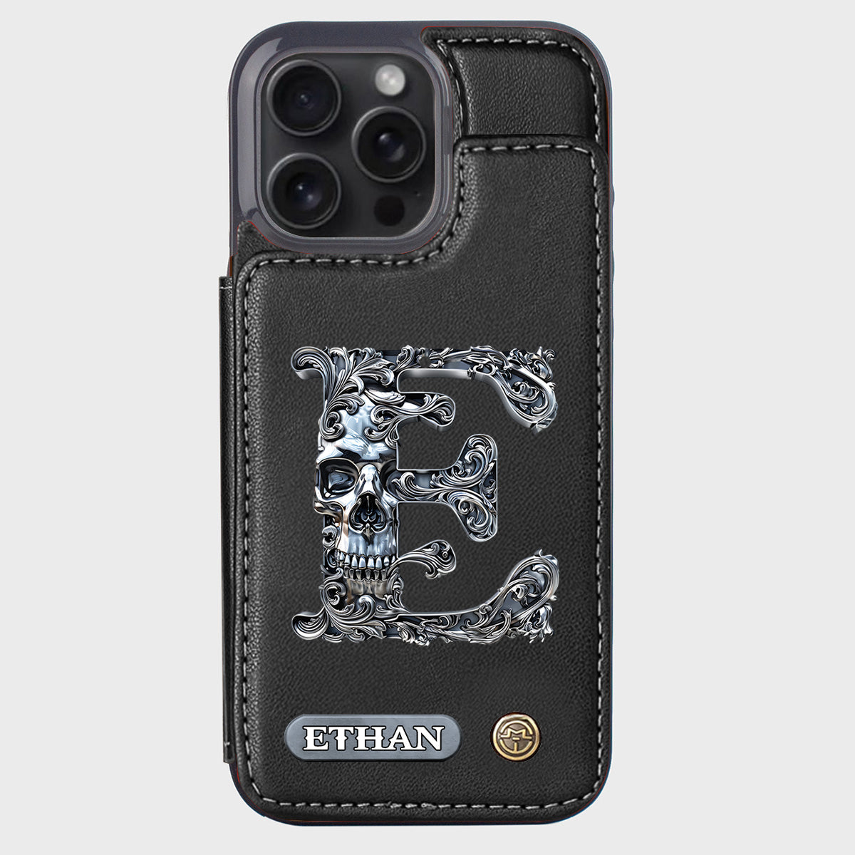 Skull Name Initial Letter - Personalized Skull Wallet Phone Case