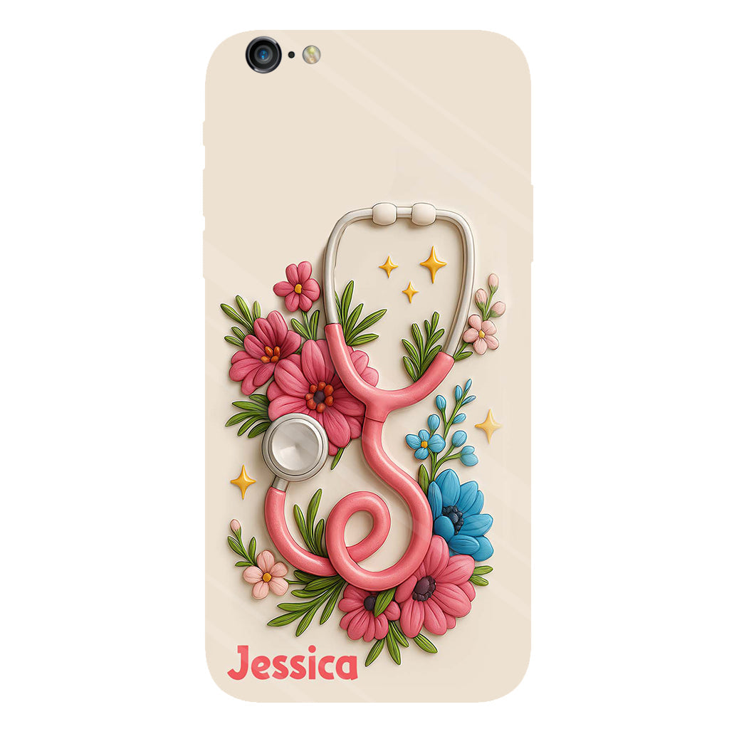 Floral Stethoscope - Personalized Nurse Full Print Phone Case