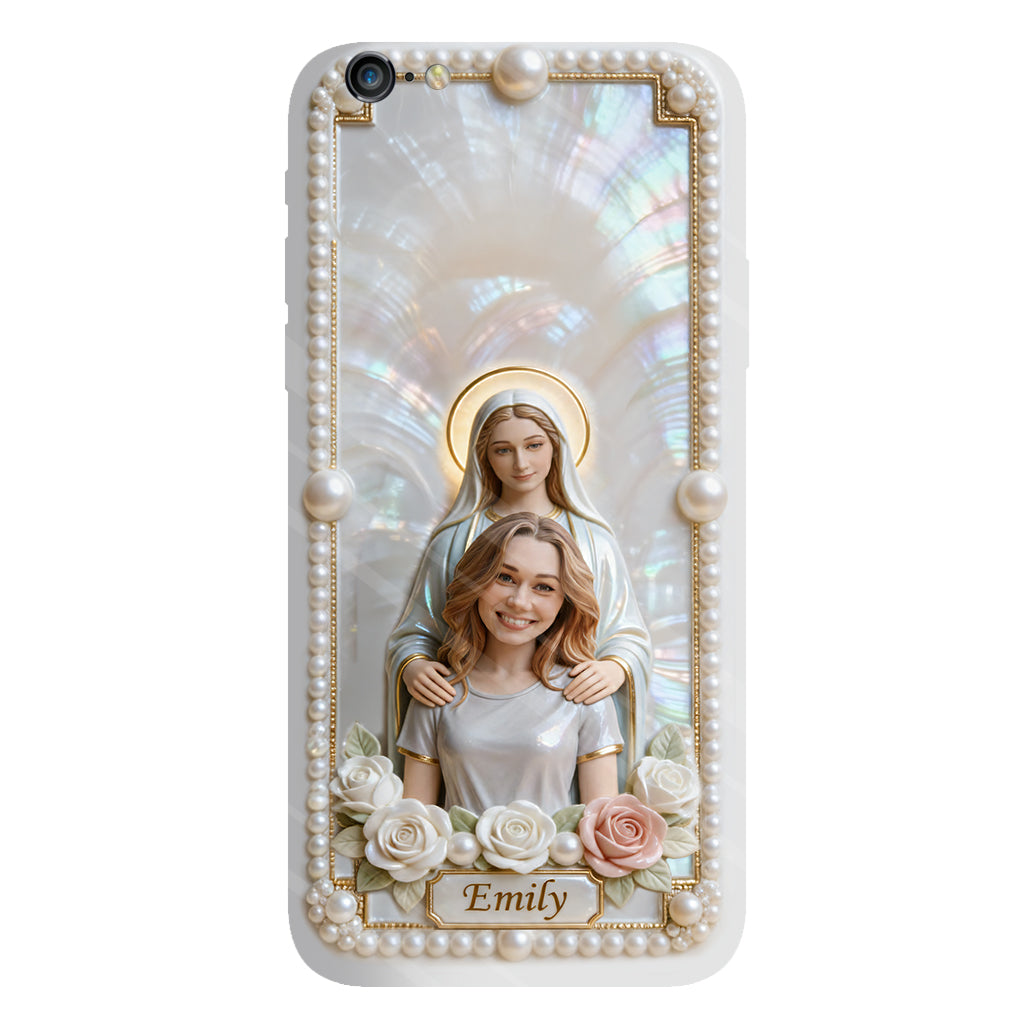 Blessed Virgin Mary Custom From Photo - Pearl & Roses - Personalized Christian Full Print Phone Case