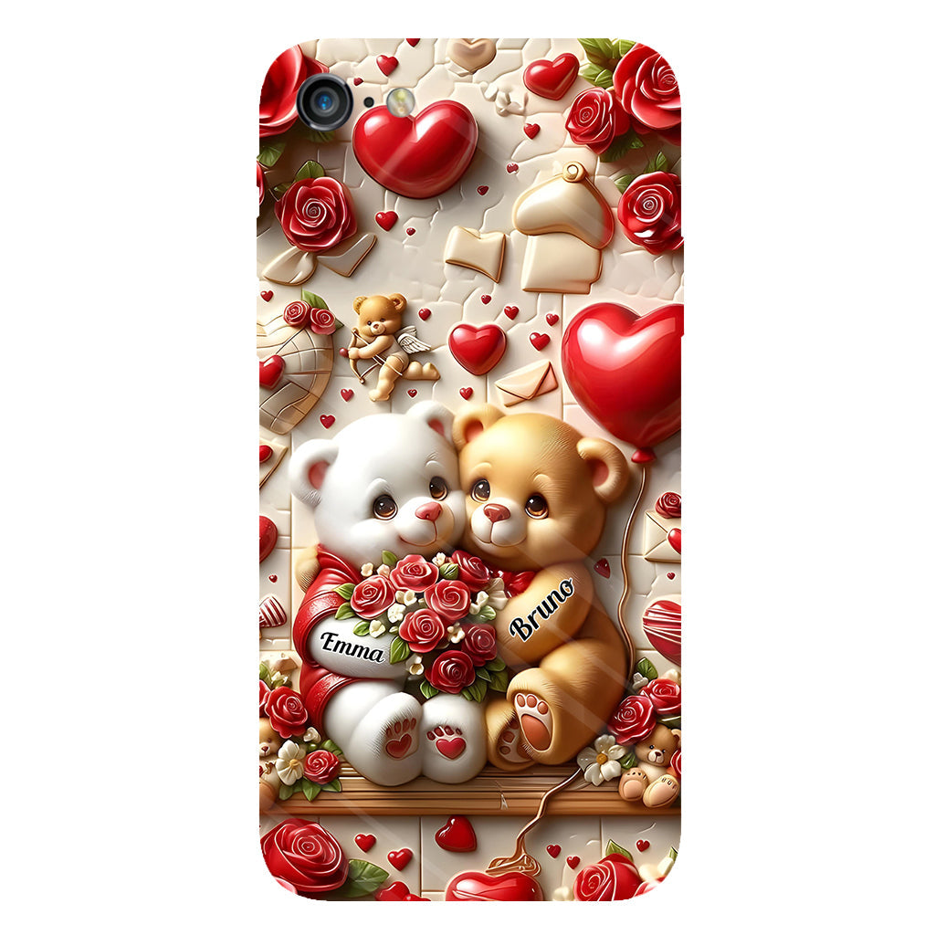 Cute Bear Couple - Personalized Couple Full Print Phone Case