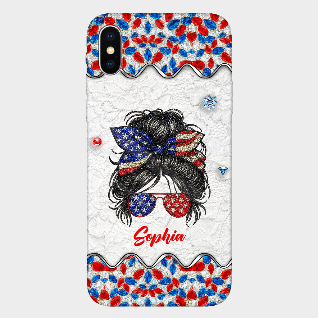 Messy Bun Girl - Personalized Independence Day/ 4th of July Full Print Phone Case