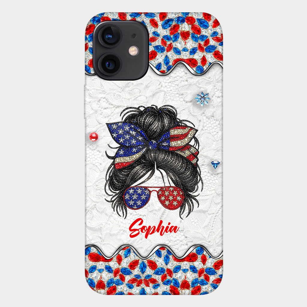 Messy Bun Girl - Personalized Independence Day/ 4th of July Full Print Phone Case