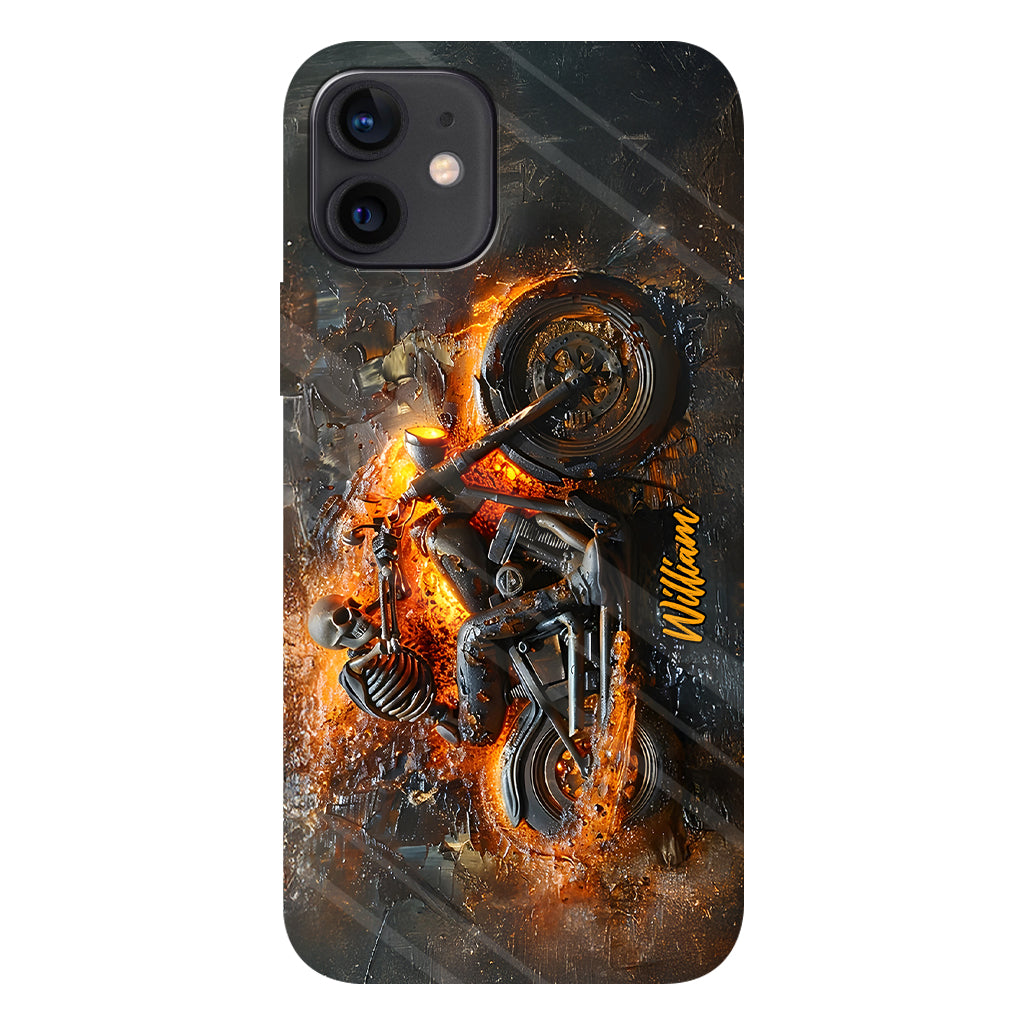 Skeleton Riding Flaming Motorcycle - Personalized Biker Full Print Phone Case
