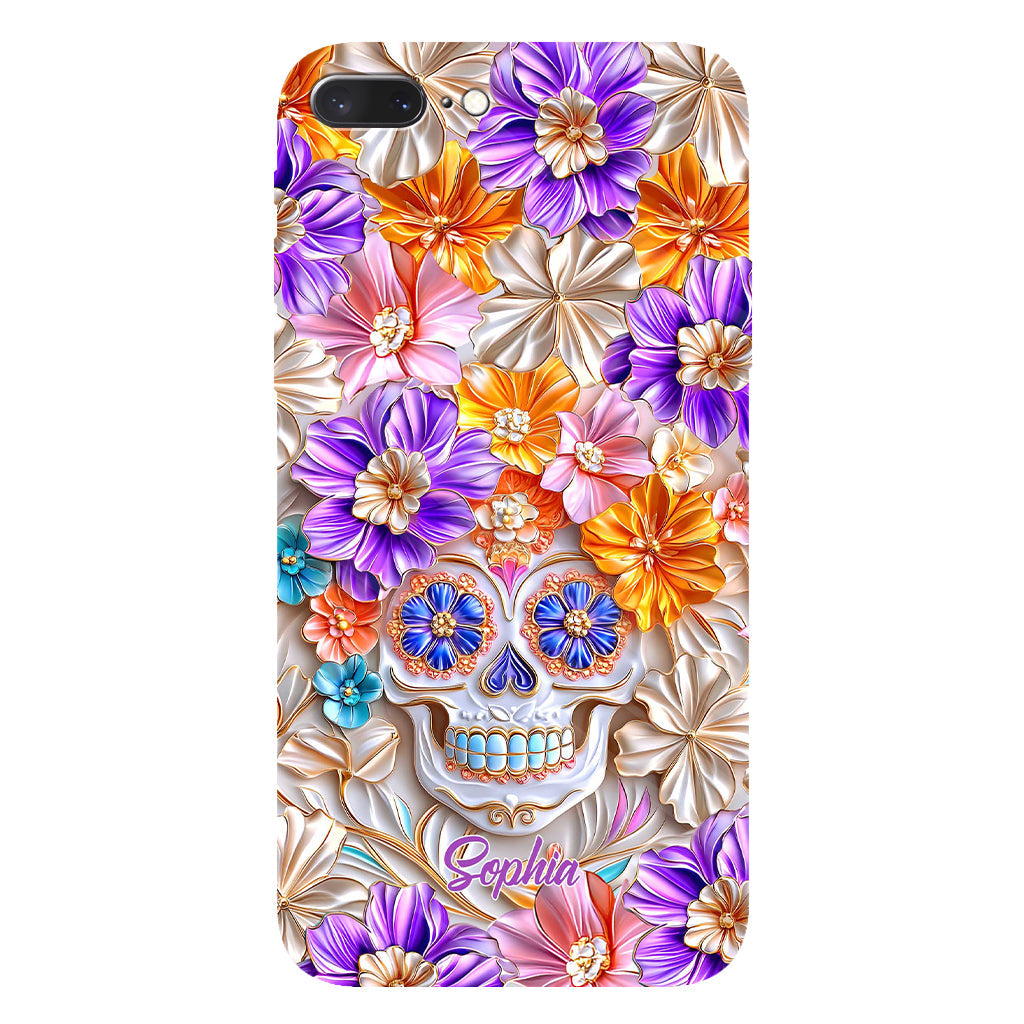 Floral Skull - Personalized Skull Full Print Phone Case
