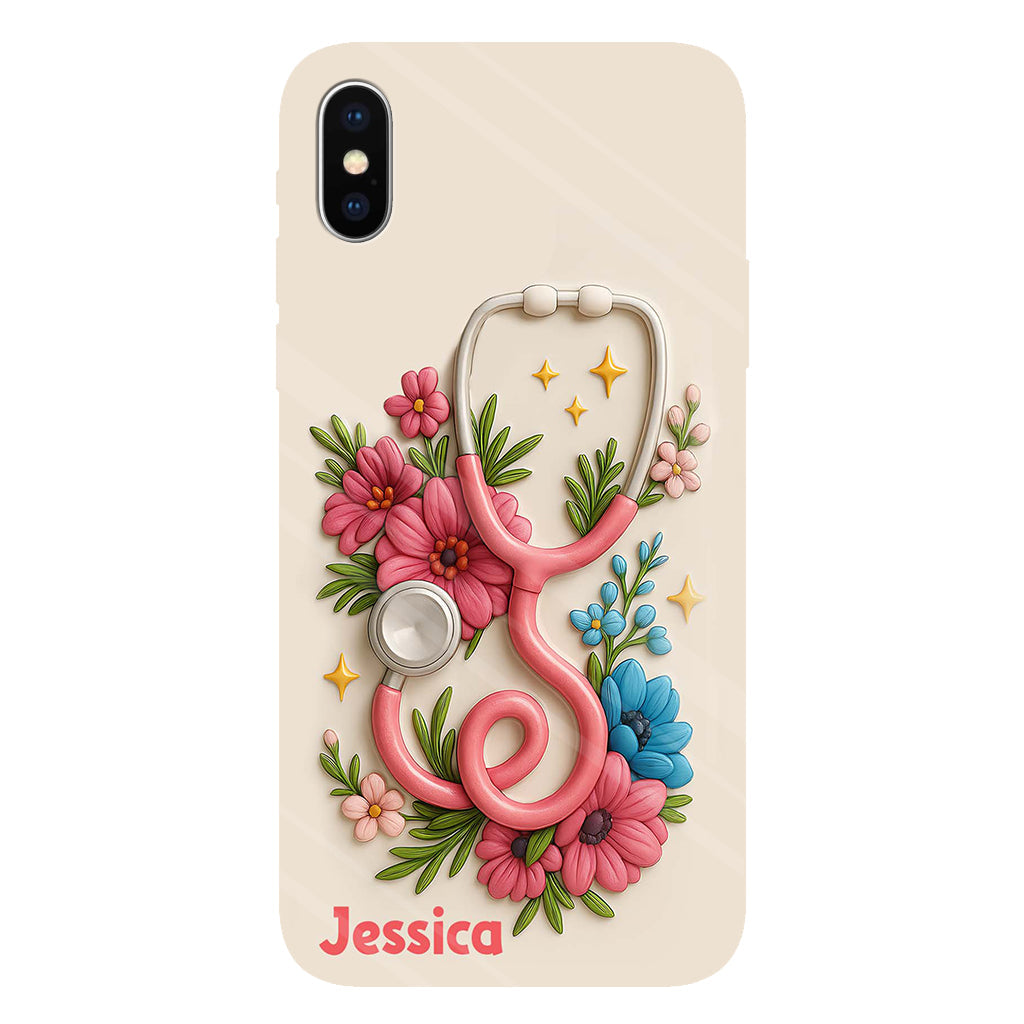 Floral Stethoscope - Personalized Nurse Full Print Phone Case