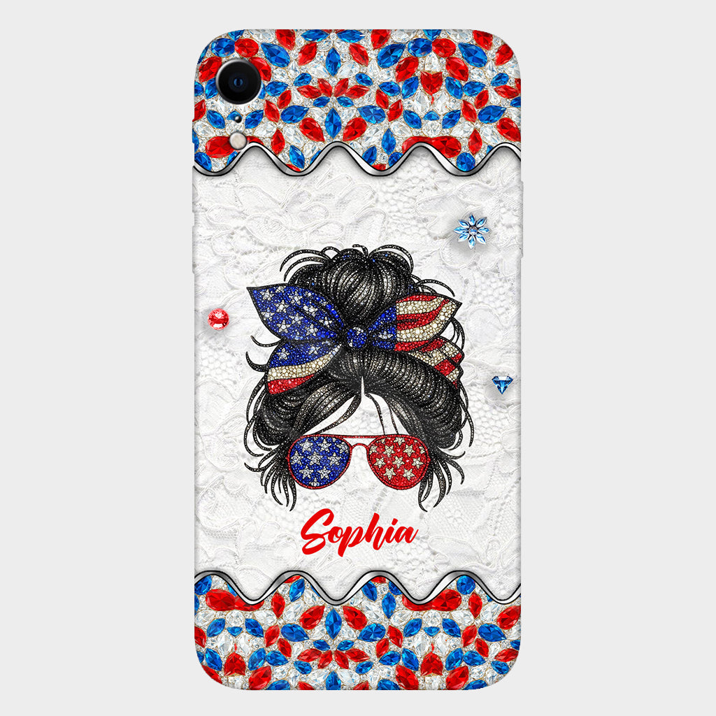Messy Bun Girl - Personalized Independence Day/ 4th of July Full Print Phone Case